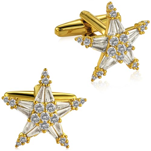 Mancuernillas para hombre con cristal y acabado dorado miniatura 1