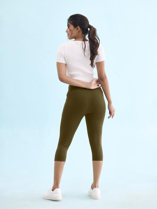 Image of GO COLORS Womens Solid Training Capri | Elastane, High Rise
