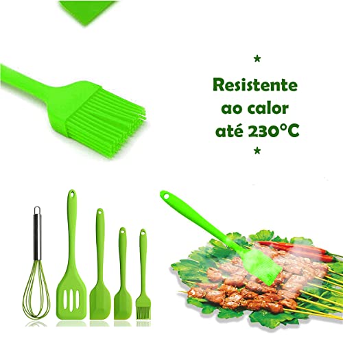 Kit Conjunto Utensílios De Cozinha 5 Peças Escumadeira, Espátulas, Pincel De Silicone Antiderrapante