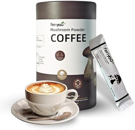 Organic Mushroom Coffee with Cordyceps, Shiitake, Chaga & 3 Other Mushrooms + Turmeric Powder – Gourmet Arabica Instant Coffee for Vitality & Wellness, 30 Servings (180g/6.35oz)