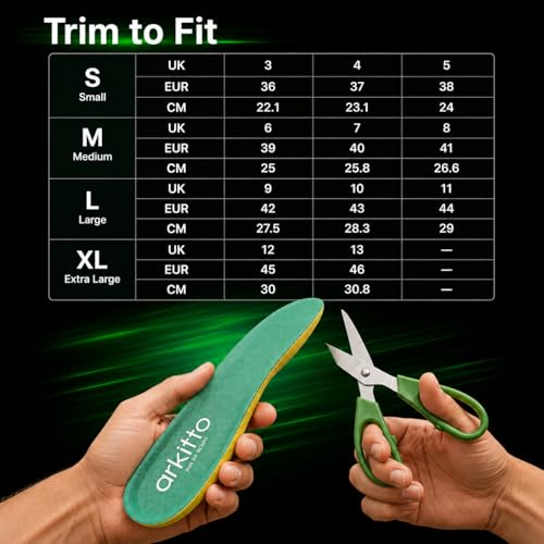 Image of Arch Support Insoles Size Extra Large (UK 12,13) for Men & Women | Flat Foot Relief, All-Day Comfort & Footbed Support | Lightweight, Soft, Odourless, Trim-to-Fit, Breathable | 1 Pair