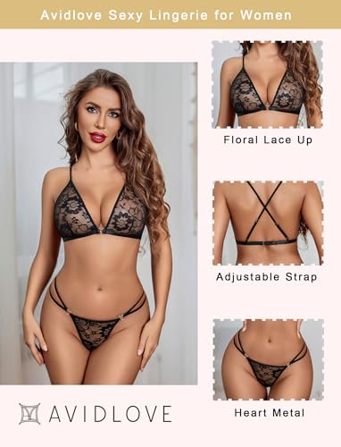 Avidlove Lingerie Set for Women Bra and Panty Set Halter Lace See Through Lingerie 2 Piece Set4
