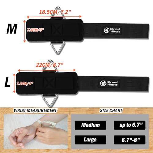 J Bryant Fitness Wrist Cuffs for Cable Machines – Heavy Duty Adjustable Wrist Straps with 7mm Neoprene Padding for Strength Training, Pull Exercises, and Forearm Support (Black, Medium)