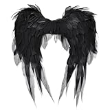 MehelloFeather Angel Wings Black 1.8Ft Fairy Wings Costume Accessories for Photo Booth Props Women's Angel Cosplay Princess Stage Show