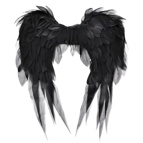 MehelloFeather Angel Wings Black 1.8Ft Fairy Wings Costume Accessories for Photo Booth Props Womens Angel Cosplay Princess Stage Show