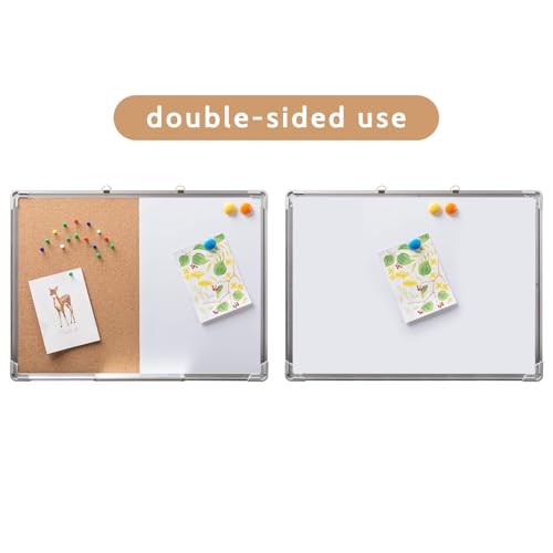 DOEWORKS Kombitafel 60 x 45cm Magnettafel Whiteboard & Kork Pinnwände zum Aufhängen, Doppelseitig Tafel für Hause Büro Schule