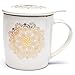 Caja de Regalo con Juego de Taza de Té con Infusor, Color Blanco con Decoración de Mandala Indio en Tono Dorado