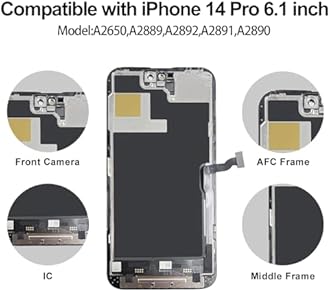 EFAITHFIX for iPhone 14 Pro Screen Replacement 6.1 Inch LCD 3D Touch Display Full HD Digitizer Frame Assembly (A2650, A2889, A2890, A2892) with Repair Tools kit Screen Protector Waterproof Adhesive