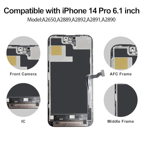 EFAITHFIX for iPhone 14 Pro Screen Replacement 6.1 Inch LCD 3D Touch Display Full HD Digitizer Frame Assembly (A2650, A2889, A2890, A2892) with Repair Tools kit Screen Protector Waterproof Adhesive