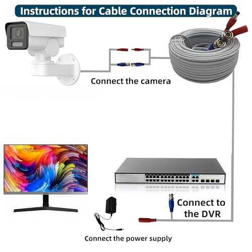 LETONDA 2PCS 100ft/30m Integrated BNC Video Power Cable Extension. Ideal for Security Cameras, CCTV, Surveillance, and DVR System installations Free 4×BNC connectors