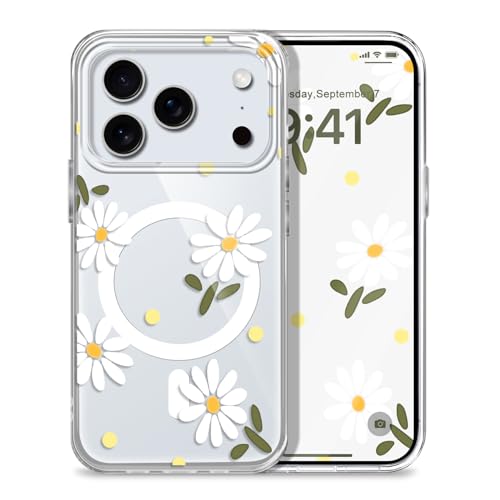 LEECG iPhone 17 Pro 用ケース、クリエイティブなデザインのソフトリキッドシリコン製指紋防止iPhone 17 Pro 用ケース、デイジー