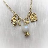 Metallart: Zink-Legierung NEGJSDFG Halskette Natürliche Mondstein Kristallkugel Halskette mit Handlesen Charms, Mond und Sterne Zirkonia, Kabel Kette, Elegante Box Verpackung