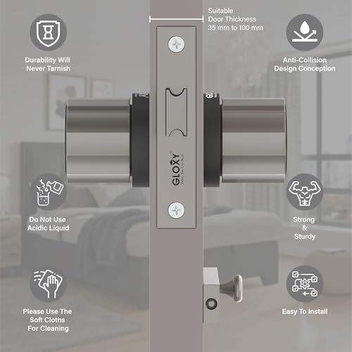 Image of Gloxy Mortise Keyless Knob Handle for Mortise Keyless Round Lock for Balcony Keyless Lock Handle Set for Storeroom, Store Room, Office |Satin & Black Finish (2 Years Warranty, Pack of 1)