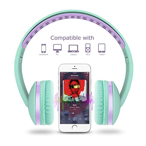 Kids Headphones For School, Volume Control Foldable&Adjustable On-Ear Headphones For Kids Boys Girls, 3.5Mm Jack Stereo Wired Headphones For Phone, Tablet, Kindle, School/Travel Mint #TOP4
