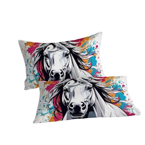 Housse de couette poney imprimé 3D couleur parure de lit microfibre 200x200cm avec 2 taies