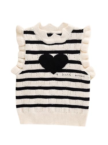 Floerns Toddler Girl's Striped Print Knitwear Pullover Tank Ruffle Trim Sweater Vest