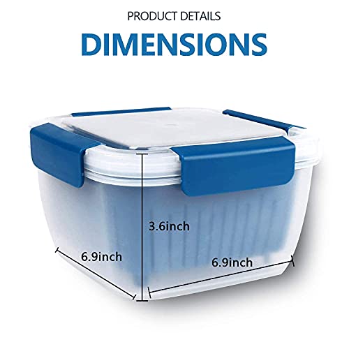 Shopwithgreen 52 Oz To Go Salad Container Lunch Container, Bpa-Free, Berry Boxes Keep Fresh Produce Saver Food Storage Containers With Leak-Proof Lids - Clear, 50 Oz ，Microwave Safe (Blue) #TOP5