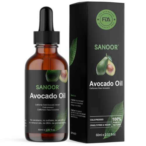 SANOOR Avocado Oil Premium Carrier Oil for Hair Skin & Body Care Cold-Pressed Avocado Oil Lightweight Oil for Massage Hair Lengths Scalp & Dry-Feeling Skin Hexane-Free 60 ml