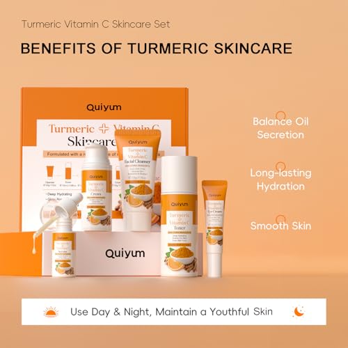 Turmeric Skincare Kits - Beauty Gift Skin Care Set, All About Turmeric Facial Skin Care Sets & Kits - Cleanser, Serum,Cream,Toner,Eye Cream - Complete Facial Kit for Women/Girls (5-PCS, Turmeric) - Image 3