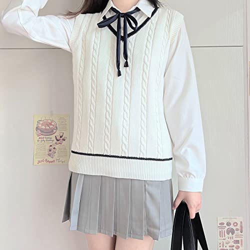 Image of jinghuiyue Women's Stripe Sweater Vest Classic V Neck Cable Knit Vest Sleeveless Pullover Ribbed Tank Tops