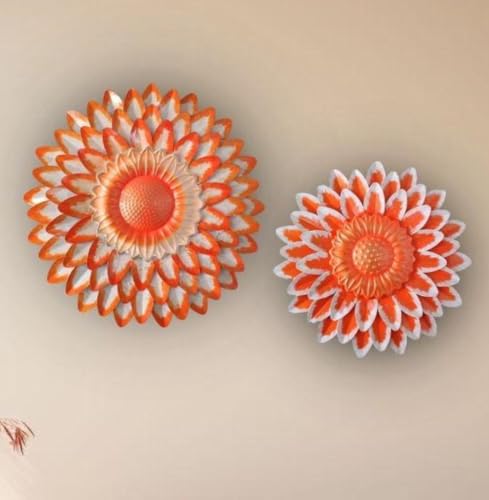 Image of SETHI AESTHETIC Metal Kesariya Flower Wall Art Decor, Handmade 3D Layered Petal Design, Set of 2 (13x13 inch and 11x11 inch) (Metallic Kesariya)