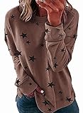 BLENCOT Women'S Fashion Sweatshirts Casual Stars Printed Round Neck Long Sleeve Sweatshirt Khaki Medium