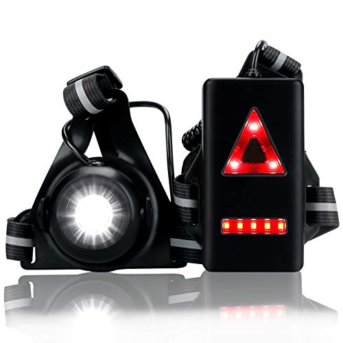 Allnice Running Lights, USB Rechargeable Running Lamp 500 Lumens Chest Light with Safety Back Warning Light & 90° Adjustable Beam Angle, Reflective Gear for Running Jogging Hiking Camping and More