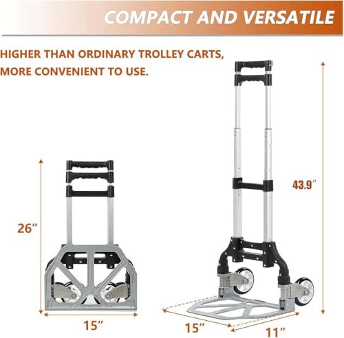 Carrito de mano plegable para moverse con mango telescópico y ruedas de aluminio ligero 4