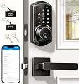 Veise VE06-L Smart Locks with 2 Lever Handle Set, App Control, Keyless Entry Deadbolt for Front Door, Electronic Digital Touchscreen Keypad, Auto Lock, Waterproof, Easy Installation, Matte Black
