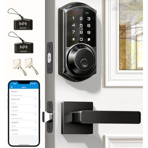 Veise VE06-L Smart Locks with 2 Lever Handle Set, App Control, Keyless Entry Deadbolt for Front Door, Electronic Digital Touchscreen Keypad, Auto Lock, Waterproof, Easy Installation, Matte B