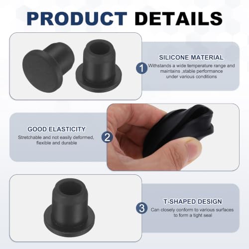 Image of MECCANIXITY 36pcs T-Shaped Silicone Plugs 10mm 3 /8 Inch Dia Snap in Plug Hole Seal Cover Round Rubber Stopper for 9.5-10mm Holes Kitchen Rubber Bulkheads Waterproof Sealing, Black