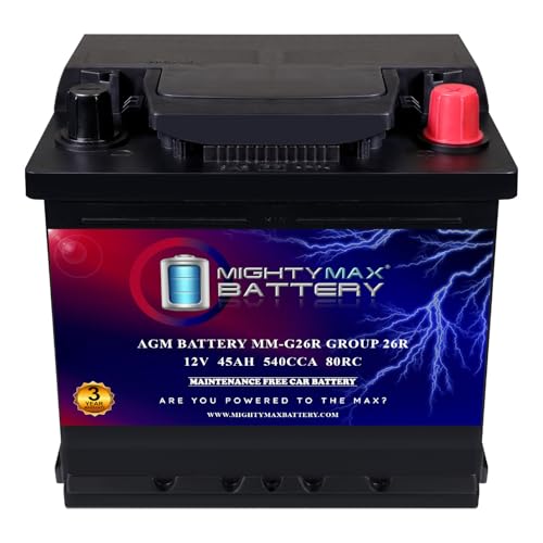 Mighty Max Battery MM-G26R Group Size 26R 12V, 45Ah, 80RC, 540 CCA, Replacement...
