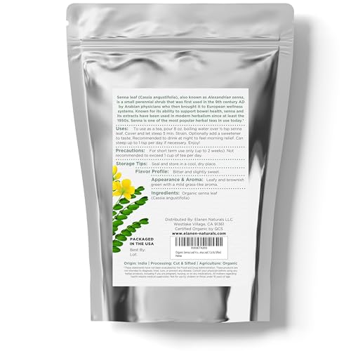 image for Elanen Naturals Organic Senna Leaf 4 oz. (113g), USDA Certified Organi