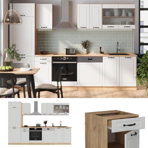 Miniatura 7 de Vicco Mueble De Cocina R-Line, Casa De Campo Blanca Roble Dorado, 300 Cm Sin Encimera