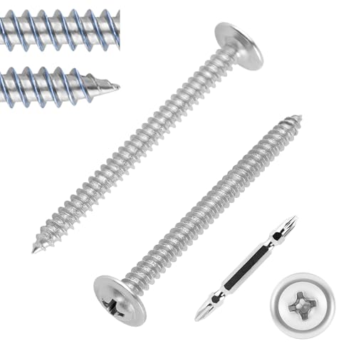 FandWay M4.2x25mm Wafer Head Self Tapping Screws,100Pcs Truss Head Self Drilling Screws,Self-Tappers Wood Screw,410 Stainless Steel Sheet Metal Screw for Aluminum,Wood,Plastics.