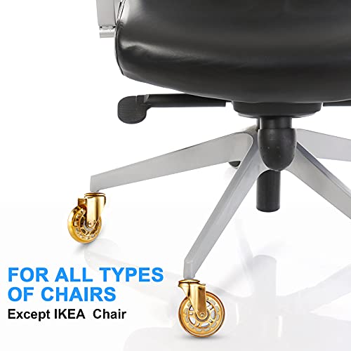 LPHY Office Chair Caster Wheels Heavy Duty and Safe for Hardwood Floor Mat 3 Inch Office Chair Casters for Carpeted Floors Without Brake Golden(Set of 5)