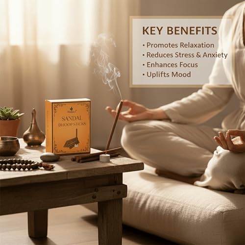 Image of Mysore Sandal Dhoop Sticks (35+ Sticks, 80g) | Authentic Sandalwood Fragrance | Pure Natural Long Lasting Incense for Meditation, Yoga, & Aromatherapy Home Fragrance
