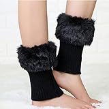 1 Paar Beinwärmer Stulpen Legwarmers Winter Gestrickt Beinwärmer Stulpen Socken Warme Kurze Beinwärmer Gestrickte Bein Wärmer Legwarmer für Damen Mädchen Modische Overknee-Socken, Schwarz