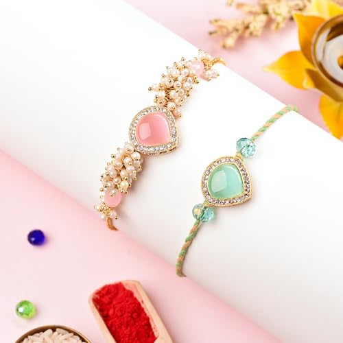 Image of To The Nines Bhaiya Bhabhi Rakhi Set with Greeting Card & Tilak Material - Bracelet Rakhi Set
