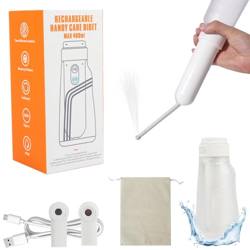 Image of Portable Bidet, Electric Rechargeable Women's Perineal Bottle, 400ml Water Tank, 3 Pressure Modes, with 2 Replaceable Nozzles, Suitable for Men, Women, Babies and Postpartum Cleaning (White)
