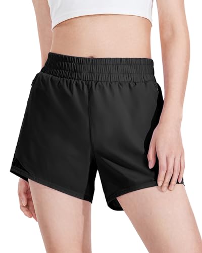 Auranso Girls Athletic Shorts Quick Dry Running Shorts with Mesh Liner and Zip Pockets4