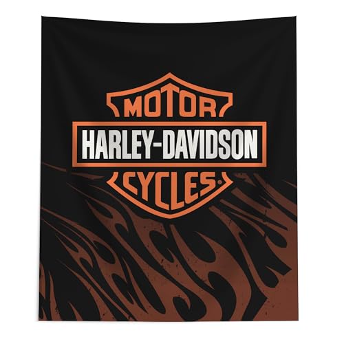Northwest Harley-Davidson Wall Hanging Banner Printed Woven Motorcycle Tapestry Dcor Grunge Flames 50 x 60 in