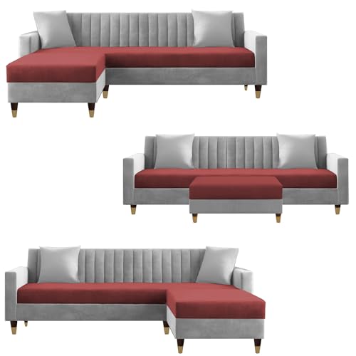 Image of Casaliving Garcia 4 Seater L Shape Convertible Sofa Set for Living Room, 3 Seater & Ottoman Modular Sectional Couch for Small Space (Maroon & Grey Colour Premium Fabric)