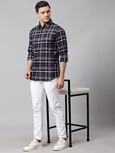 Image of Dennis Lingo Checkered Slim Fit Casual Shirt with Spread Collar for Men