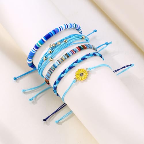 Image of Beach Summer Ankle Bracelet for Women Handmade Braided Adjustable String Anklets Waterproof Surfer Bracelet