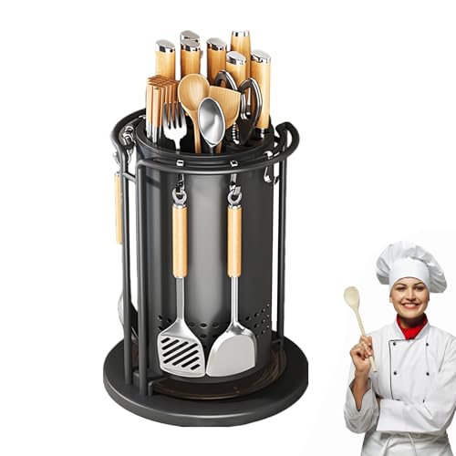 Soporte Giratorio De La Cocina | Soporte De Cortador Rotativo De 360 ​​Grados con Ganchos | Organizador De Cubiertos Multipropósito A Prueba De Óxido para Palillos, Cortadoras, Cortador De Frutas