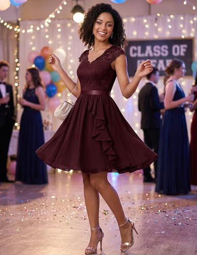 Image of Wedtrend Women's Bridesmaid Dresses Short Prom Dress Ruffle Semi Formal Cocktail Dresses Floral Homecoming Dress