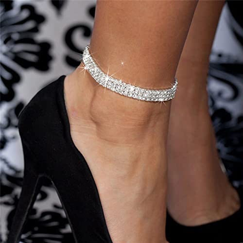 Image of Fesciory Heart Rhinestone Ankle Bracelets for Women, Adjustable Silver Plated Shiny Tennis Anklets, Twinkle Cubic Zircon Imitation Diamond Anklet Foot Chain Jewelry Gifts
