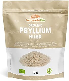 Organic Psyllium Husk - 99% Purity - 1 kg. Pure & Natural Psyllium Seed Husks, Produced in India. High in Fibre, to be Mixed with Water, Beverages, & Juices, Vegetarian & Vegan. NaturaleBio