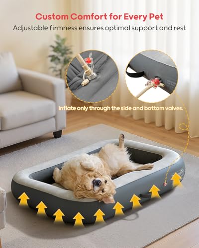 QPAU Aufblasbares Hundebett mit Seiten, waschbares Haustierbett für Reisen, Camping und Zuhause, wasserdichtes tragbares Hundebett mit Pumpe und Tasche für kleine, mittelgroße und große Hunde (groß)
